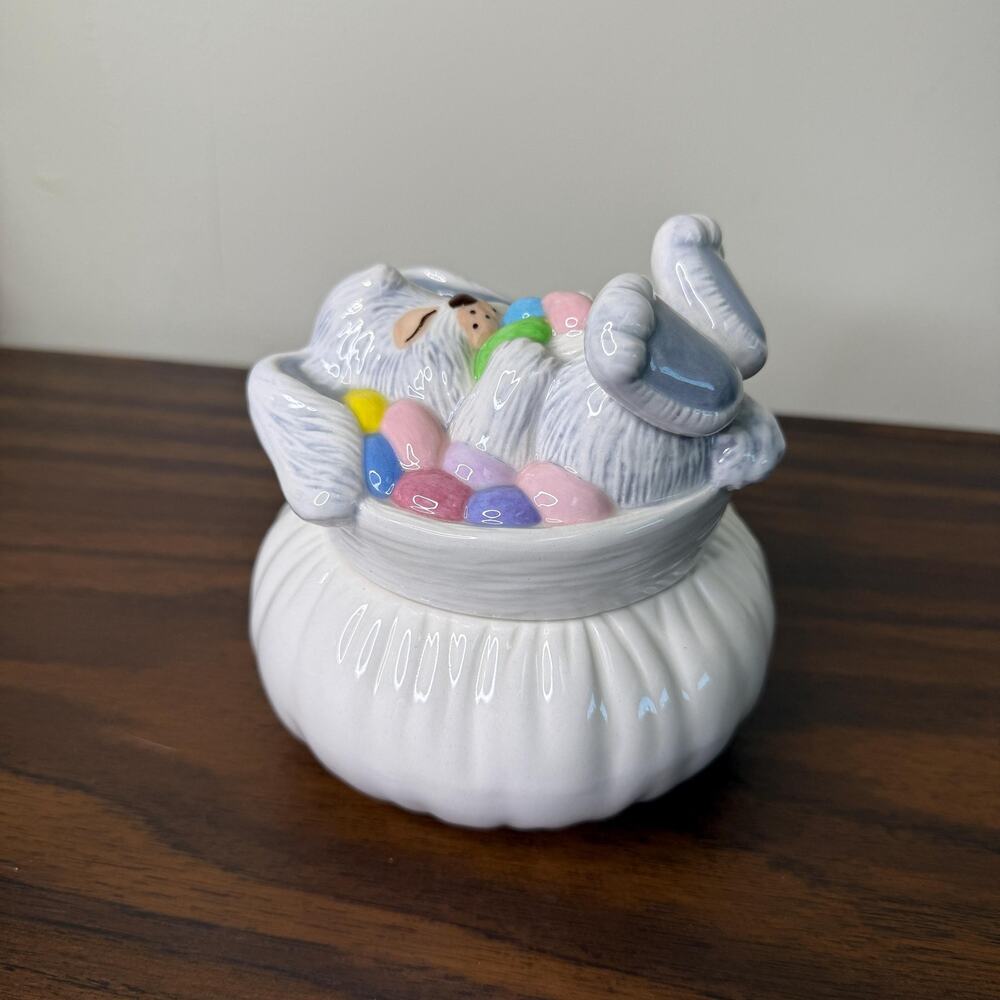 Vintage Easter Bunny Candy Dish Lidded Trinket Jar